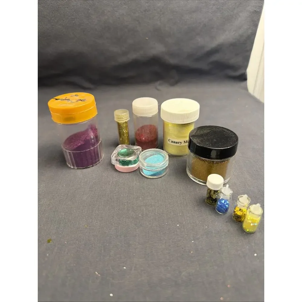 Assorted Craft Glitter 70 Lot, Multicolor, Glass Beads, Jars Bottles & Bags